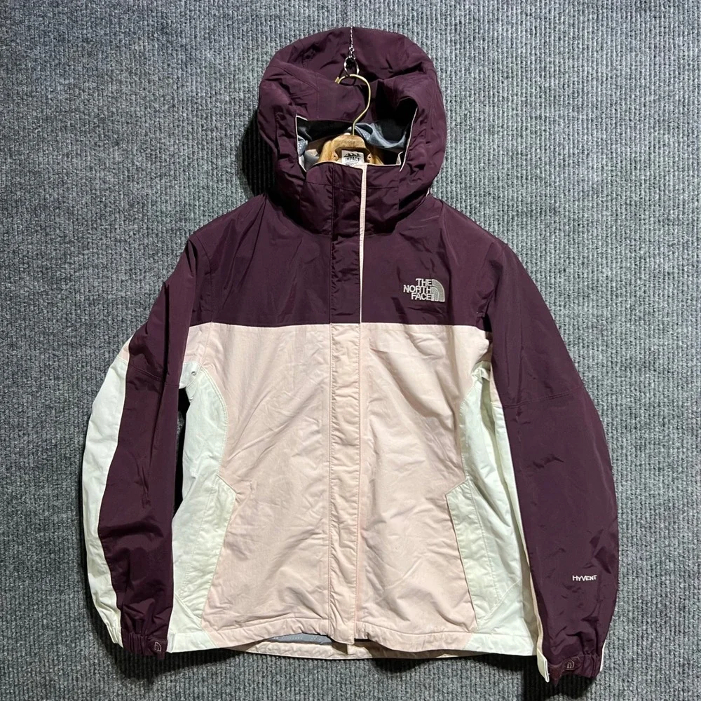 The North Face HyVent Rain Jacket Womens Medium Pink Burgundy Hooded Waterproof